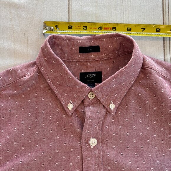 Medium J Crew Slim Oxford Light Red Dot Pattern Pocket 100% Cotton Button Down - Picture 9 of 11